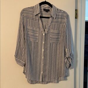 Navy Blue and White Striped Women's Top